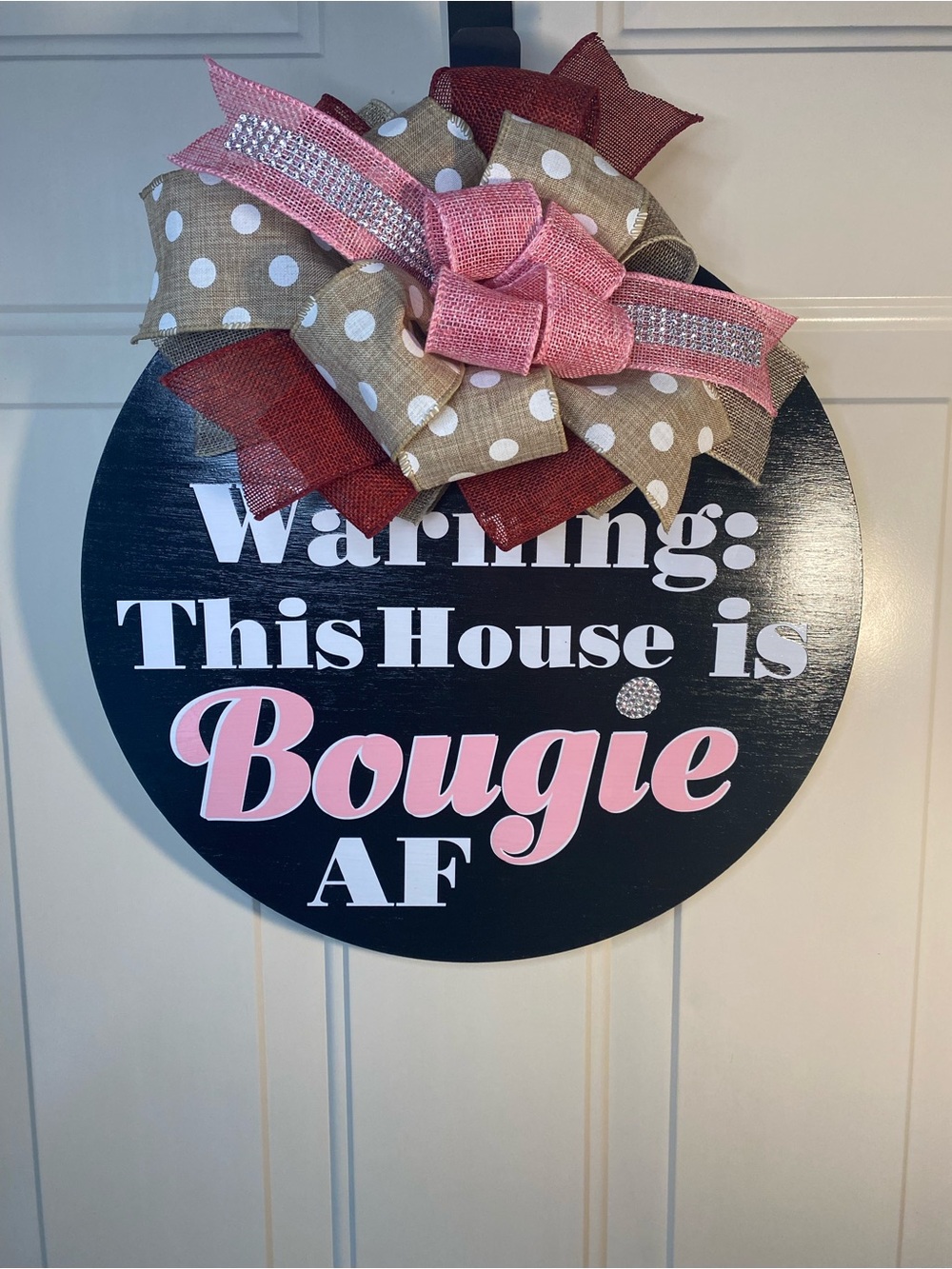 Handmade Bougie AF Round 15 inch Door Sign with Pink Accent Bow